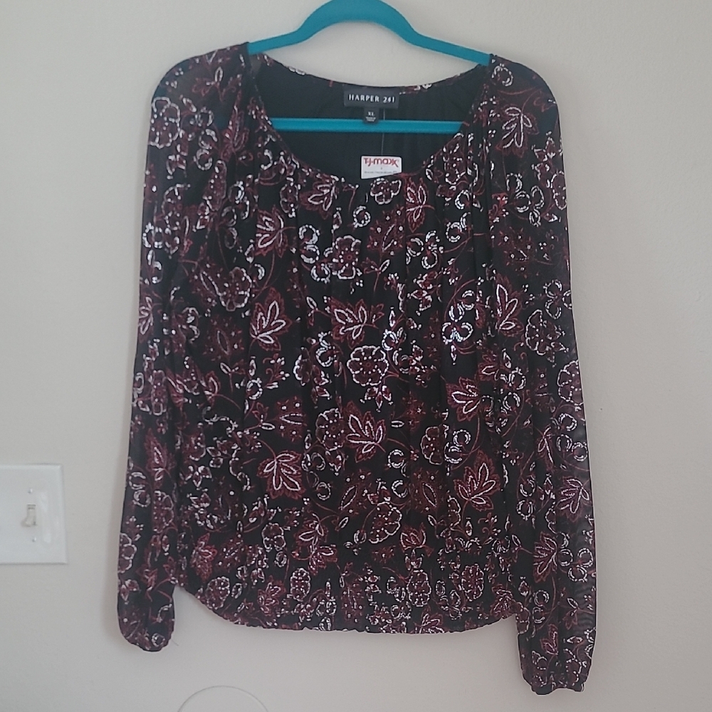 Harper Pink and White Long Sleeve Relaxed Blouse